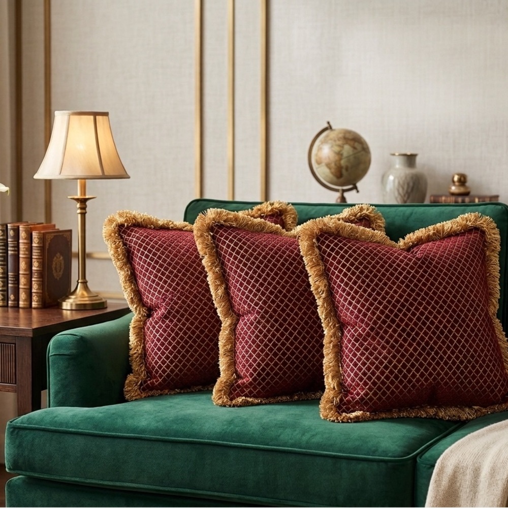 Red Chenille Turkish Square Pillow set of 3